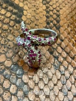 Ancienne Bague Large Argent Massif Or Blanc Vermeil Rubis Veritables