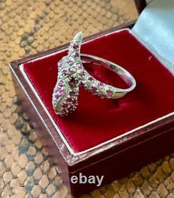 Ancienne Bague Large Argent Massif Or Blanc Vermeil Rubis Veritables