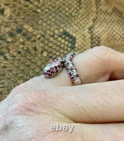 Ancienne Bague Large Argent Massif Or Blanc Vermeil Rubis Veritables