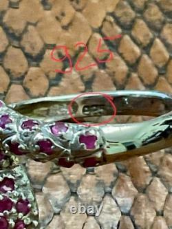 Ancienne Bague Large Argent Massif Or Blanc Vermeil Rubis Veritables