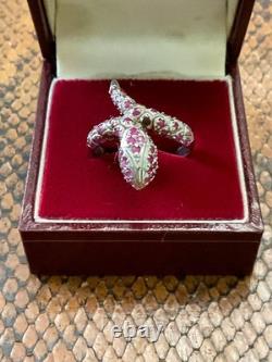 Ancienne Bague Large Argent Massif Or Blanc Vermeil Rubis Veritables