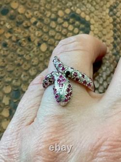 Ancienne Bague Large Argent Massif Or Blanc Vermeil Rubis Veritables
