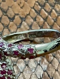 Ancienne Bague Large Argent Massif Or Blanc Vermeil Rubis Veritables