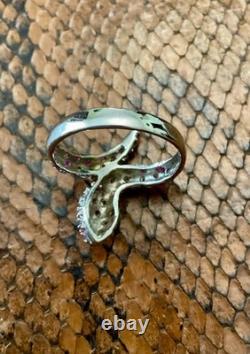 Ancienne Bague Large Argent Massif Or Blanc Vermeil Rubis Veritables