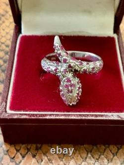 Ancienne Bague Large Argent Massif Or Blanc Vermeil Rubis Veritables