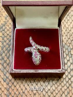 Ancienne Bague Large Argent Massif Or Blanc Vermeil Rubis Veritables