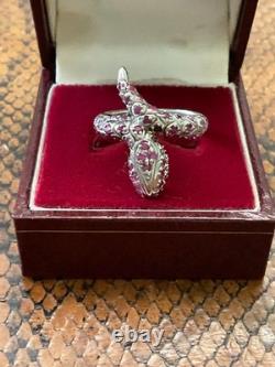 Ancienne Bague Large Argent Massif Or Blanc Vermeil Rubis Veritables