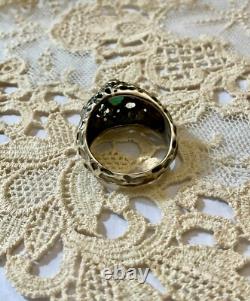 Ancienne Bague Moderniste Argent Massif Finition Or -emeraude & Aigue-marines