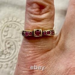 Ancienne Bague Noeud Argent Massif Or 9 Rubis Poinçon Beau Design