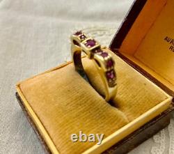 Ancienne Bague Noeud Argent Massif Or 9 Rubis Poinçon Beau Design