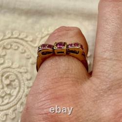 Ancienne Bague Noeud Argent Massif Or 9 Rubis Poinçon Beau Design