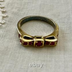 Ancienne Bague Noeud Argent Massif Or 9 Rubis Poinçon Beau Design