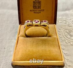 Ancienne Bague Noeud Argent Massif Or 9 Rubis Poinçon Beau Design