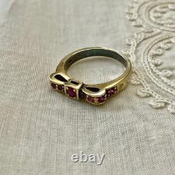 Ancienne Bague Noeud Argent Massif Or 9 Rubis Poinçon Beau Design