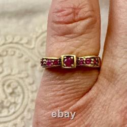 Ancienne Bague Noeud Argent Massif Or 9 Rubis Poinçon Beau Design