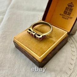 Ancienne Bague Noeud Argent Massif Or 9 Rubis Poinçon Beau Design