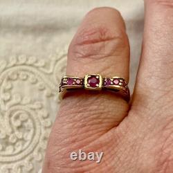 Ancienne Bague Noeud Argent Massif Or 9 Rubis Poinçon Beau Design