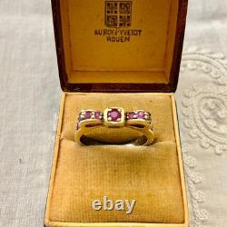Ancienne Bague Noeud Argent Massif Or 9 Rubis Poinçon Beau Design