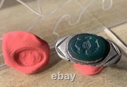 Ancienne Bague Romaine, Argent Massif, Ier-III ap JC, Agate Verte+ Intaille