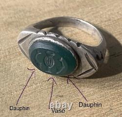 Ancienne Bague Romaine, Argent Massif, Ier-III ap JC, Agate Verte+ Intaille