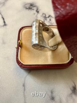 Ancienne Bague Tank Argent Massif Nacre Marqueterie Orfevre 57