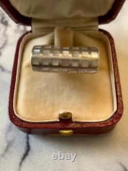 Ancienne Bague Tank Argent Massif Nacre Marqueterie Orfevre 57