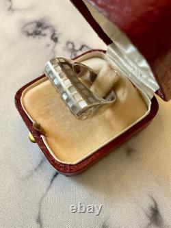 Ancienne Bague Tank Argent Massif Nacre Marqueterie Orfevre 57