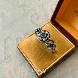 Ancienne Bague Trilogie Saphir Perle Fine Et Argent Massif
