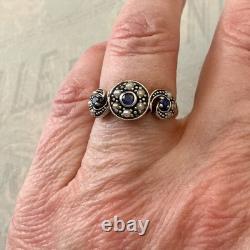 Ancienne Bague Trilogie Saphir Perle Fine Et Argent Massif