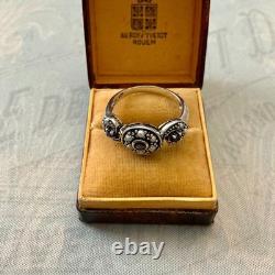 Ancienne Bague Trilogie Saphir Perle Fine Et Argent Massif