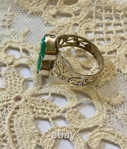 Ancienne Bague Unique 2 Emeraudes Argent Massif Ciselures Fait Main