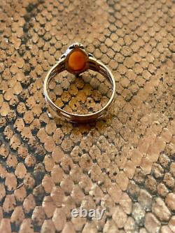 Ancienne Bague Unique Argent Massif Or 18k Véritable Camée Perle Fine T56