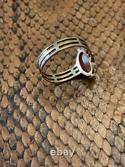 Ancienne Bague Unique Argent Massif Or 18k Véritable Camée Perle Fine T56