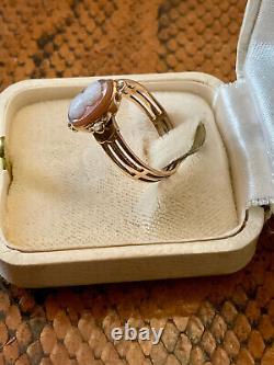 Ancienne Bague Unique Argent Massif Or 18k Véritable Camée Perle Fine T56