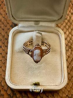 Ancienne Bague Unique Argent Massif Or 18k Véritable Camée Perle Fine T56