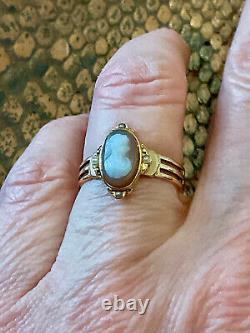 Ancienne Bague Unique Argent Massif Or 18k Véritable Camée Perle Fine T56