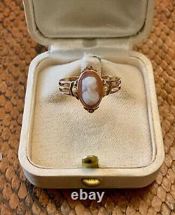 Ancienne Bague Unique Argent Massif Or 18k Véritable Camée Perle Fine T56
