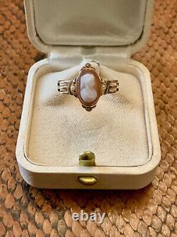 Ancienne Bague Unique Argent Massif Or 18k Véritable Camée Perle Fine T56