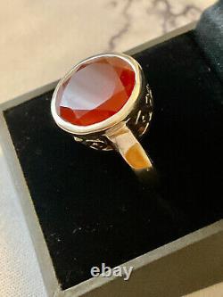 Ancienne Bague Unique Argent Massif Ouvragée Art Deco- Pierre Cornaline -t52