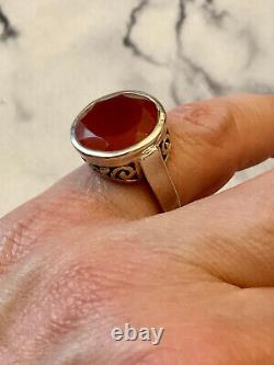 Ancienne Bague Unique Argent Massif Ouvragée Art Deco- Pierre Cornaline -t52