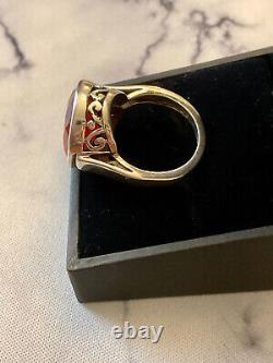 Ancienne Bague Unique Argent Massif Ouvragée Art Deco- Pierre Cornaline -t52