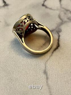 Ancienne Bague Unique Argent Massif Ouvragée Art Deco- Pierre Cornaline -t52