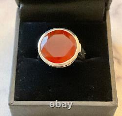 Ancienne Bague Unique Argent Massif Ouvragée Art Deco- Pierre Cornaline -t52