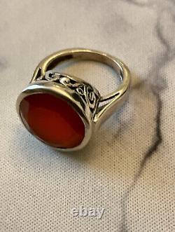 Ancienne Bague Unique Argent Massif Ouvragée Art Deco- Pierre Cornaline -t52