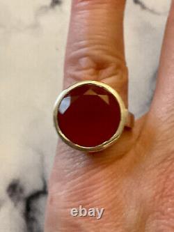 Ancienne Bague Unique Argent Massif Ouvragée Art Deco- Pierre Cornaline -t52