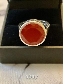 Ancienne Bague Unique Argent Massif Ouvragée Art Deco- Pierre Cornaline -t52