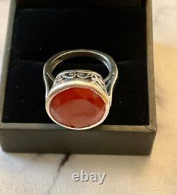 Ancienne Bague Unique Argent Massif Ouvragée Art Deco- Pierre Cornaline -t52