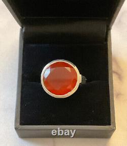 Ancienne Bague Unique Argent Massif Ouvragée Art Deco- Pierre Cornaline -t52