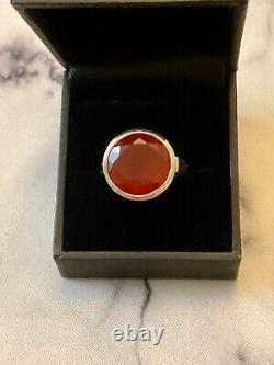 Ancienne Bague Unique Argent Massif Ouvragée Art Deco- Pierre Cornaline -t52