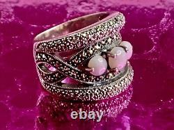 Ancienne Bague argent massif Art Deco opales & marcassites taille 59 (1,8 mm)